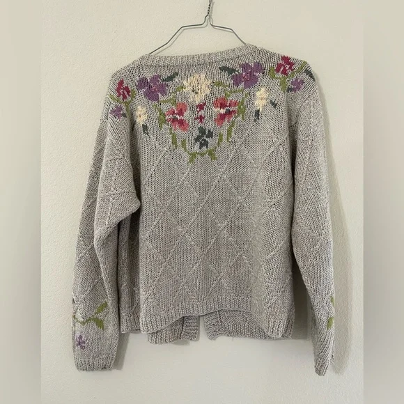 Vintage L.L. Bean Floral Knit Women's Sweater Tan/pink Button Up Cotton Ramie S - Picture 2 of 11